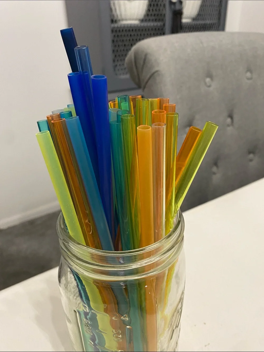 45 Reusable Multi-Color Plastic Straws, Blue, Green, Yellow, Orange for Tumblers